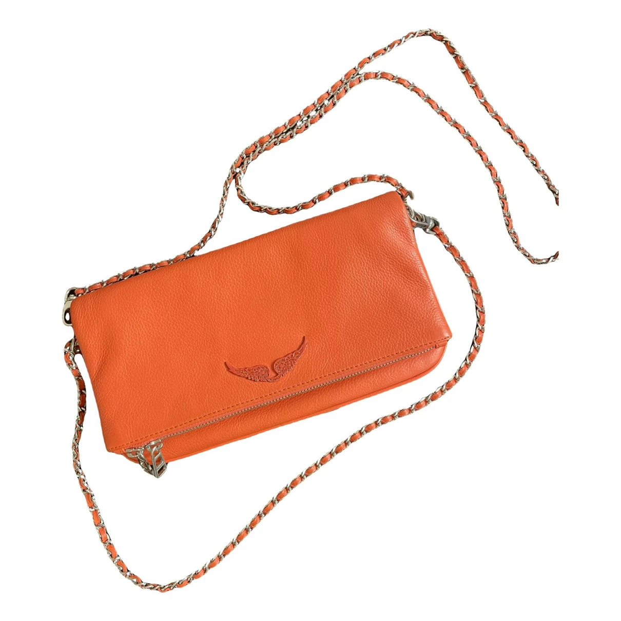 Pre-owned Zadig & Voltaire Rock Leather Clutch Bag In Orange