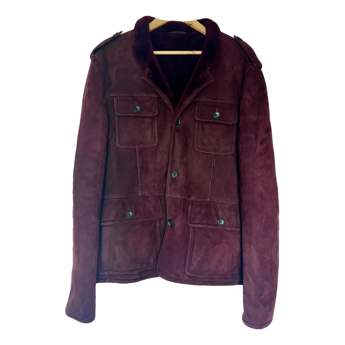 Pre-owned Gucci Leather Jacket In Burgundy