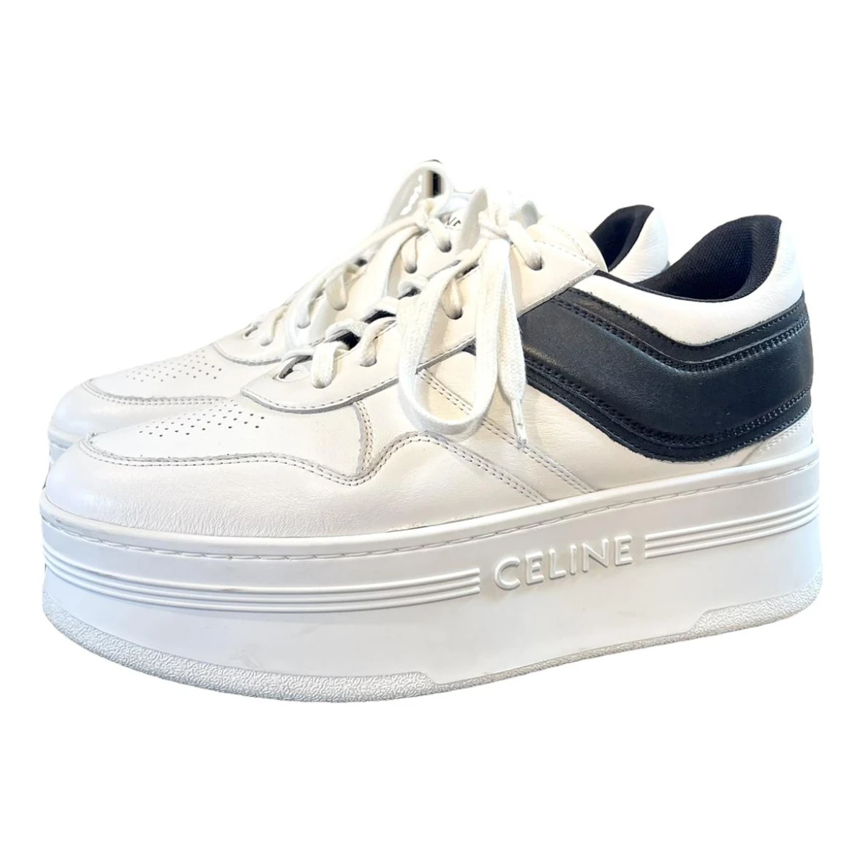 Pre-owned Celine Block Leather Trainers In White