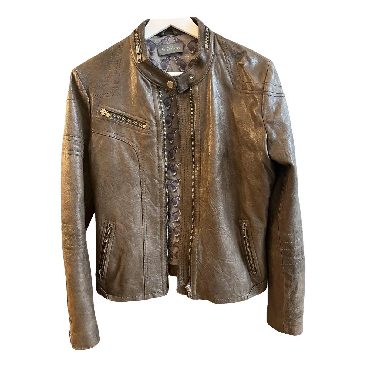 Pre-owned Zadig & Voltaire Leather Biker Jacket In Brown