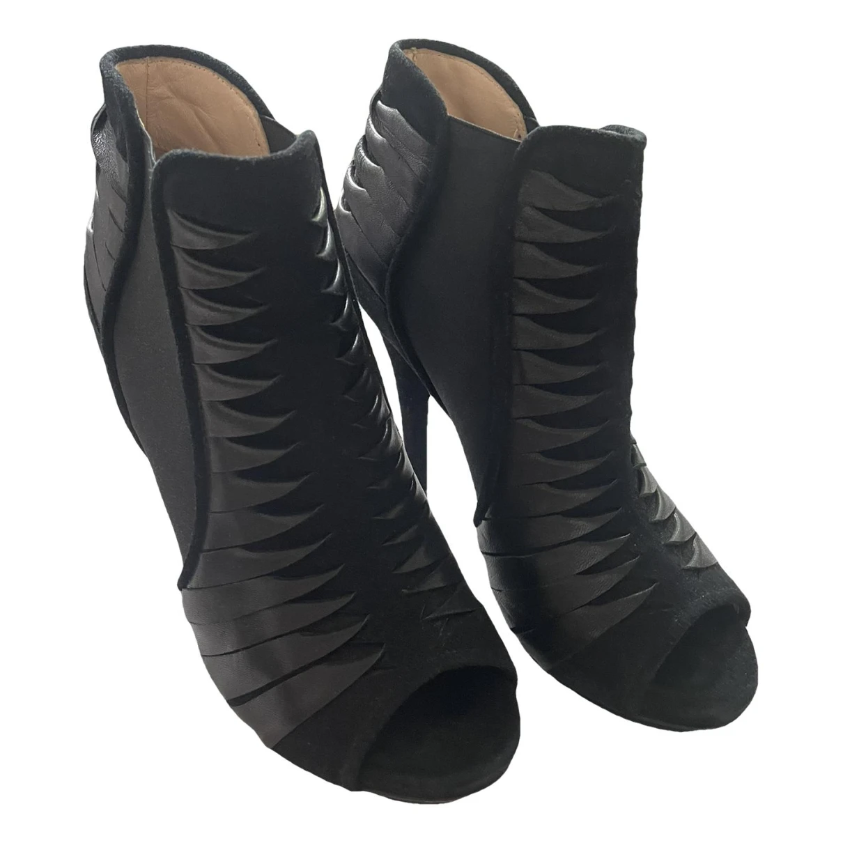 Pre-owned Aperlai Leather Open Toe Boots In Black