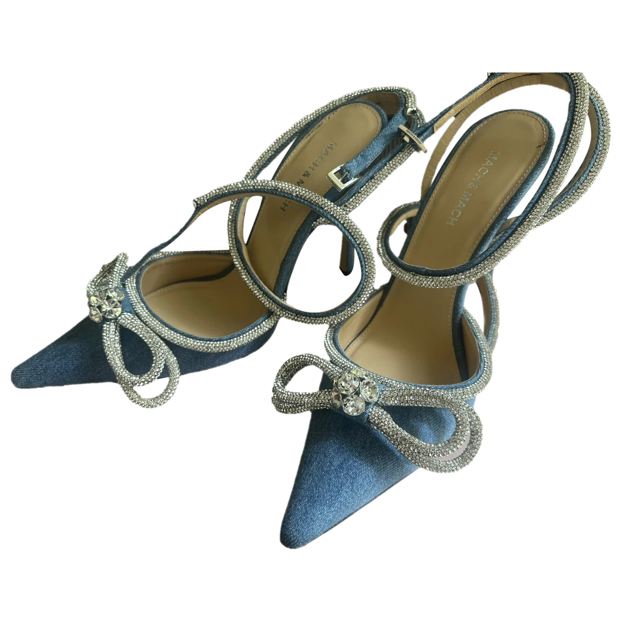 Pre-owned Mach & Mach Double Bow Leather Sandals In Blue