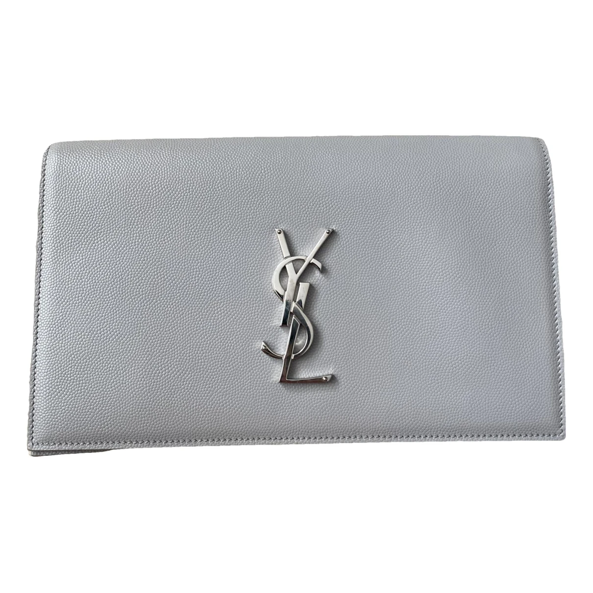 Pre-owned Saint Laurent Leather Clutch Bag In Grey