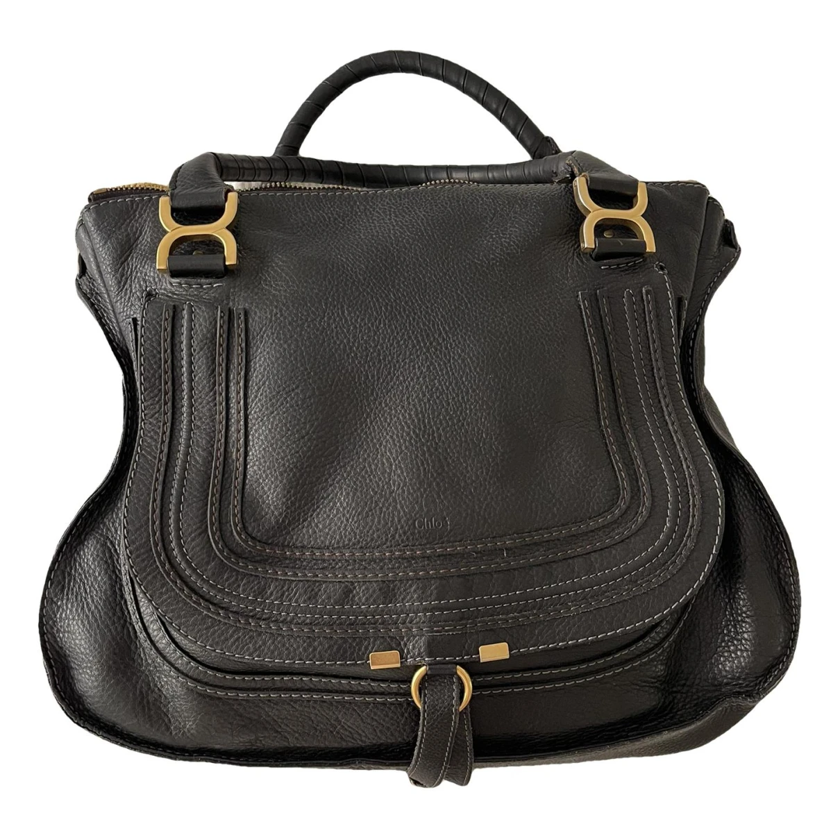 Pre-owned Chloé Marcie Top Handle Leather Handbag In Black
