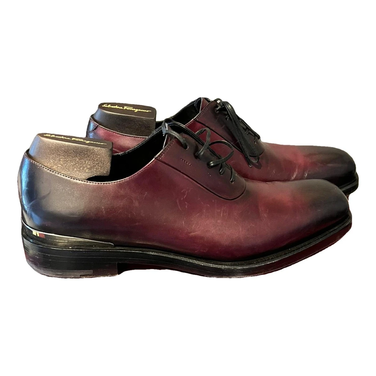 Pre-owned Ferragamo Leather Lace Ups In Burgundy