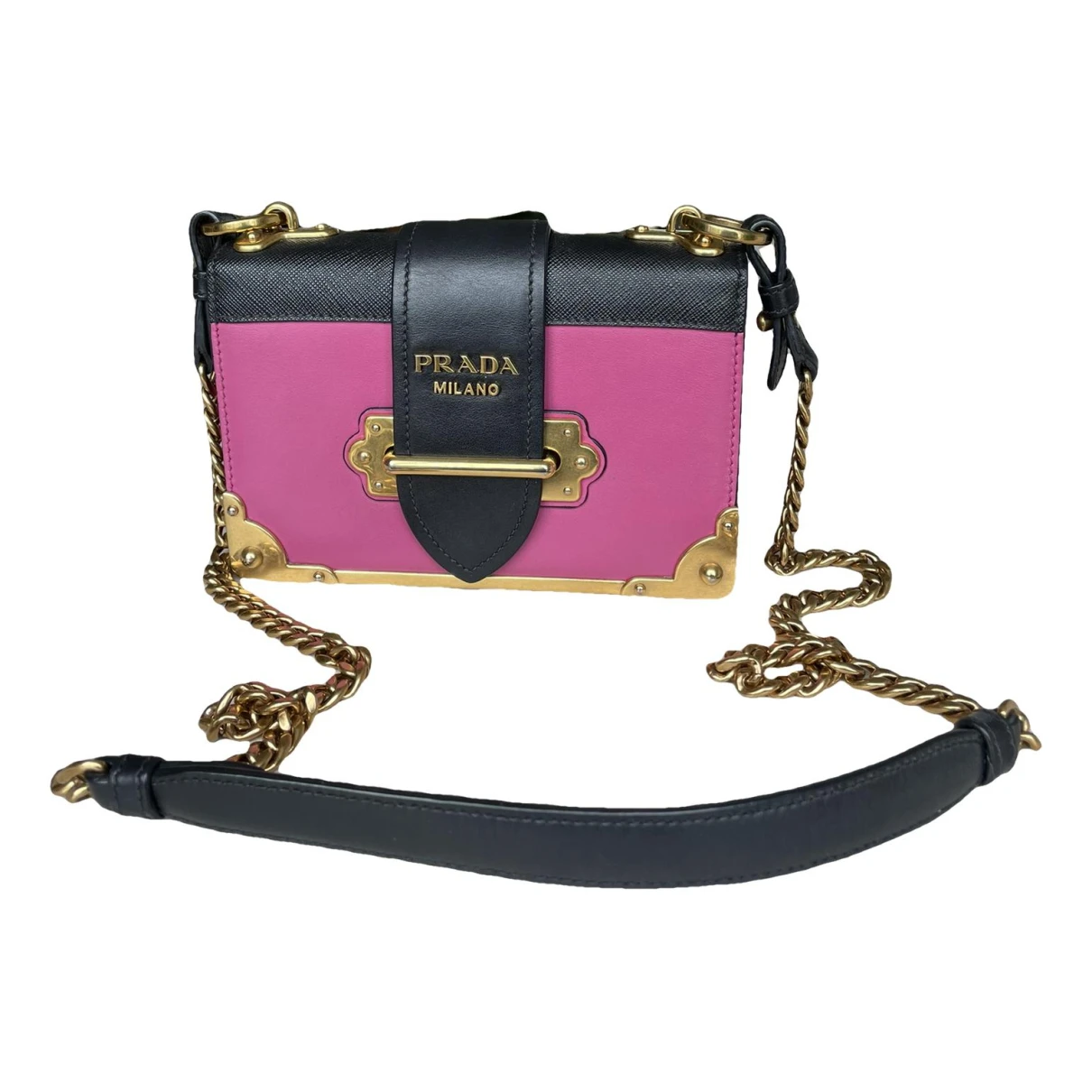 Pre-owned Prada Cahier Leather Crossbody Bag In Pink