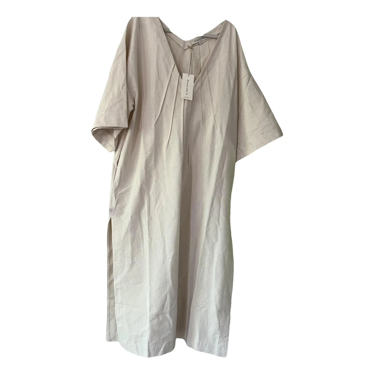 Pre-owned By Aylin Koenig Linen Mid-length Dress In Beige