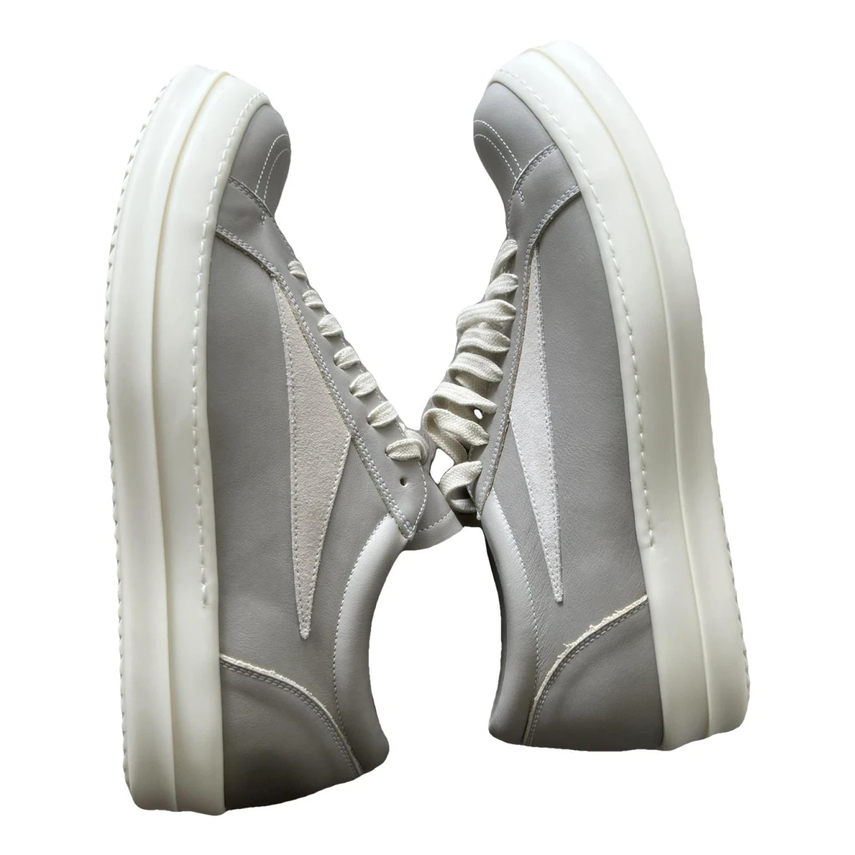 Pre-owned Rick Owens Leather Low Trainers In Grey
