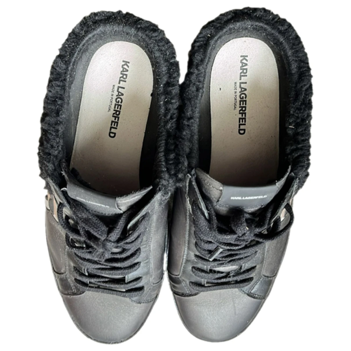 Pre-owned Karl Lagerfeld Leather Low Trainers In Black