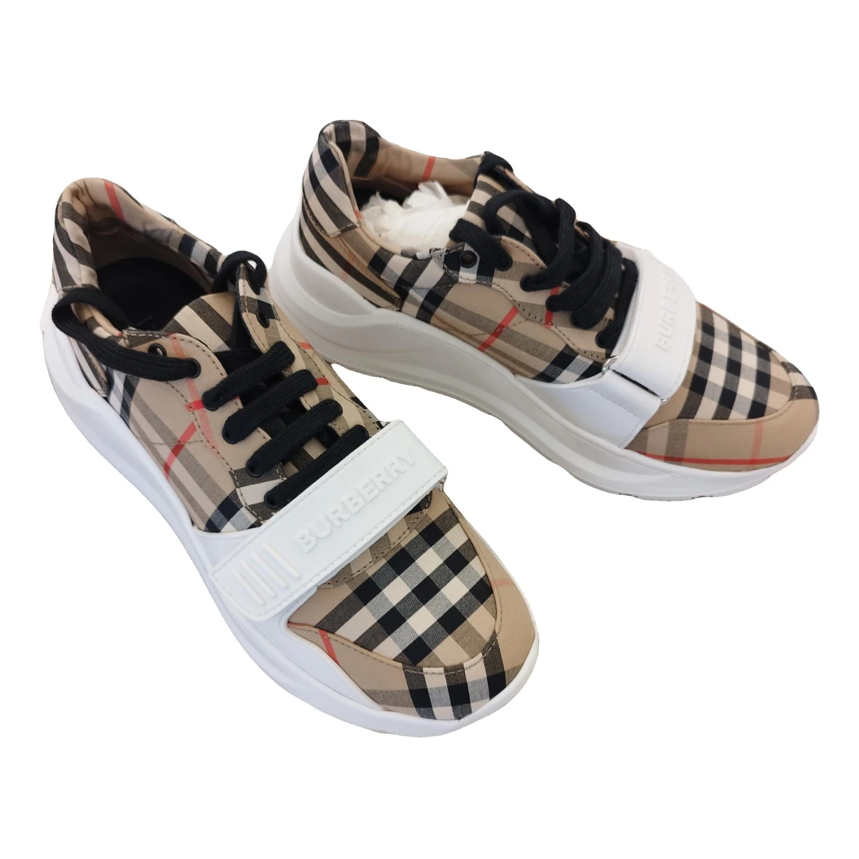 Pre-owned Burberry Regis Cloth Trainers In Multicolour