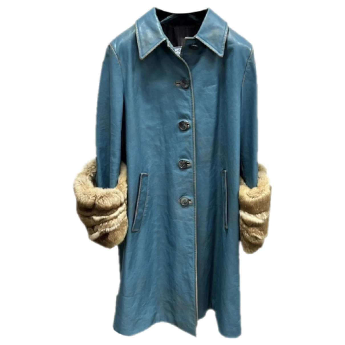 Pre-owned Prada Leather Coat In Blue