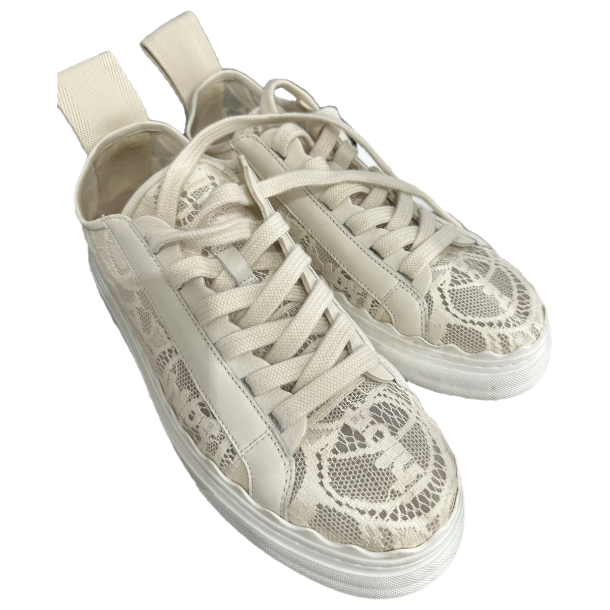 Pre-owned Chloé Lauren Cloth Trainers In Beige