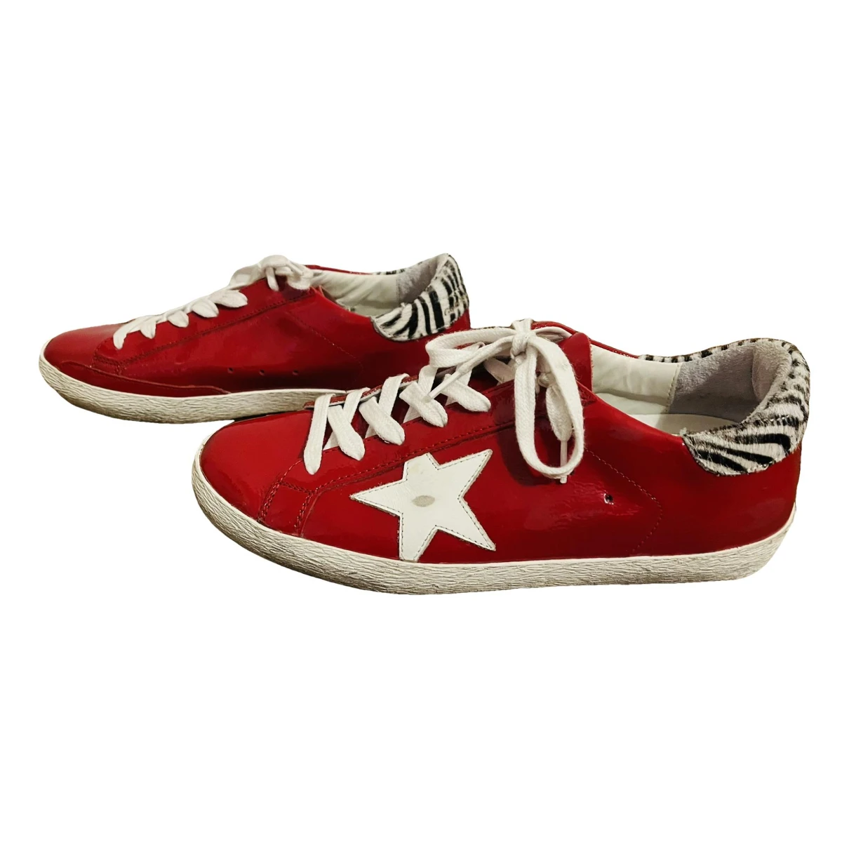 Pre-owned Golden Goose Superstar Patent Leather Trainers In Red