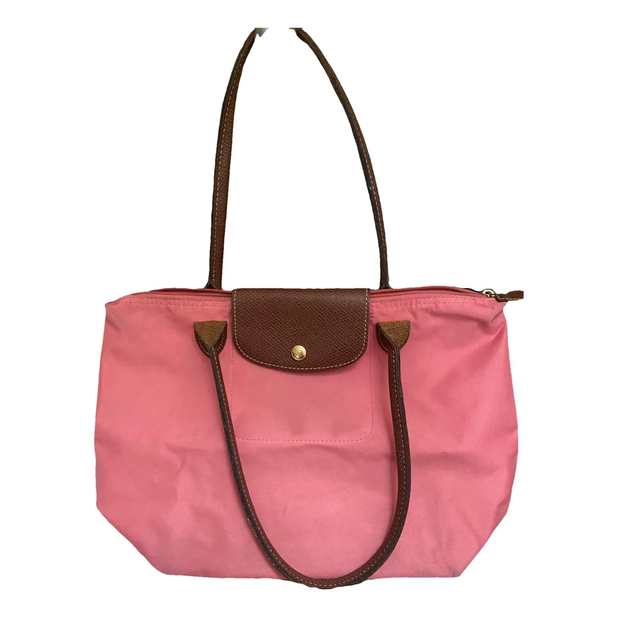 Pre-owned Longchamp Pliage Leather Tote In Pink