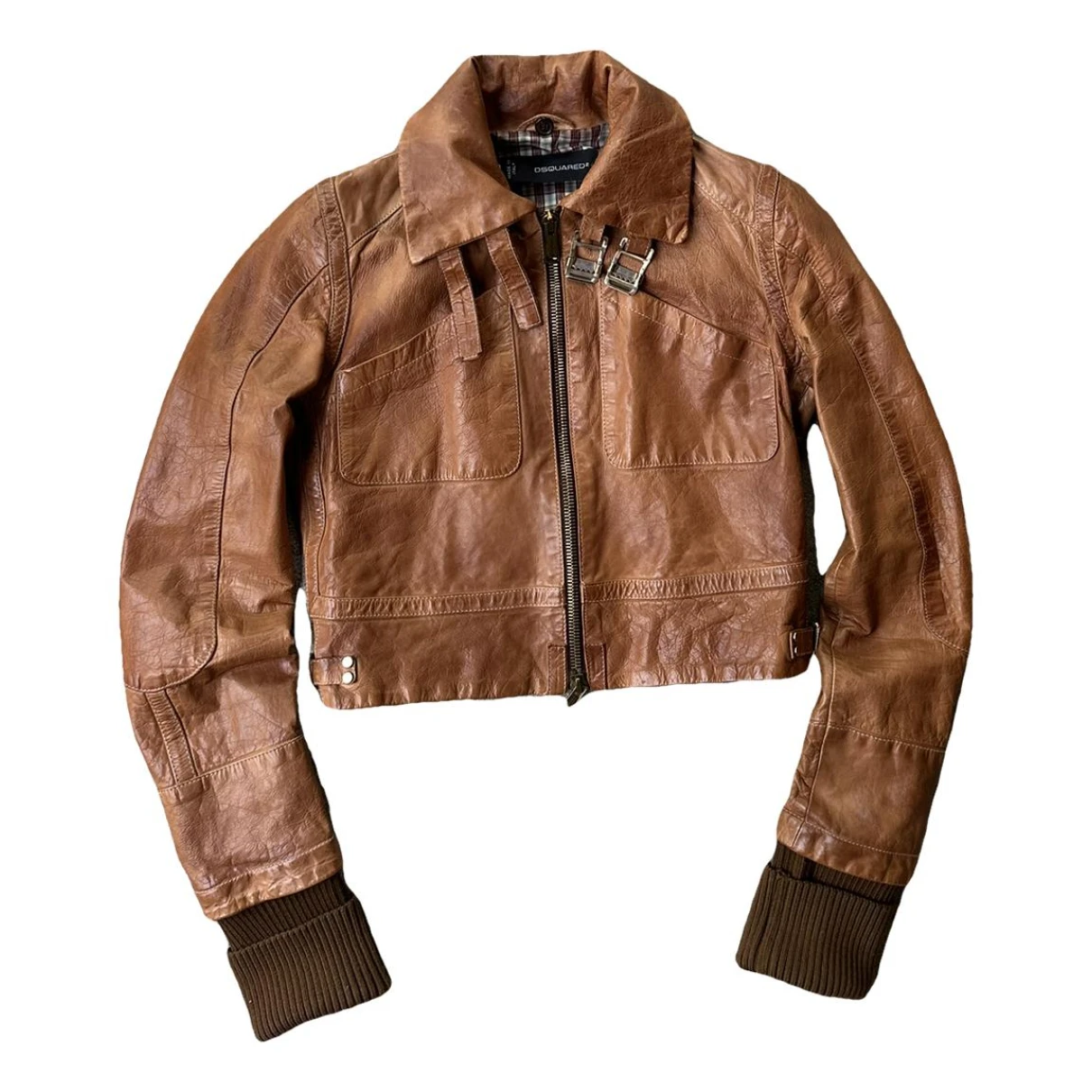 Pre-owned Dsquared2 Leather Biker Jacket In Brown