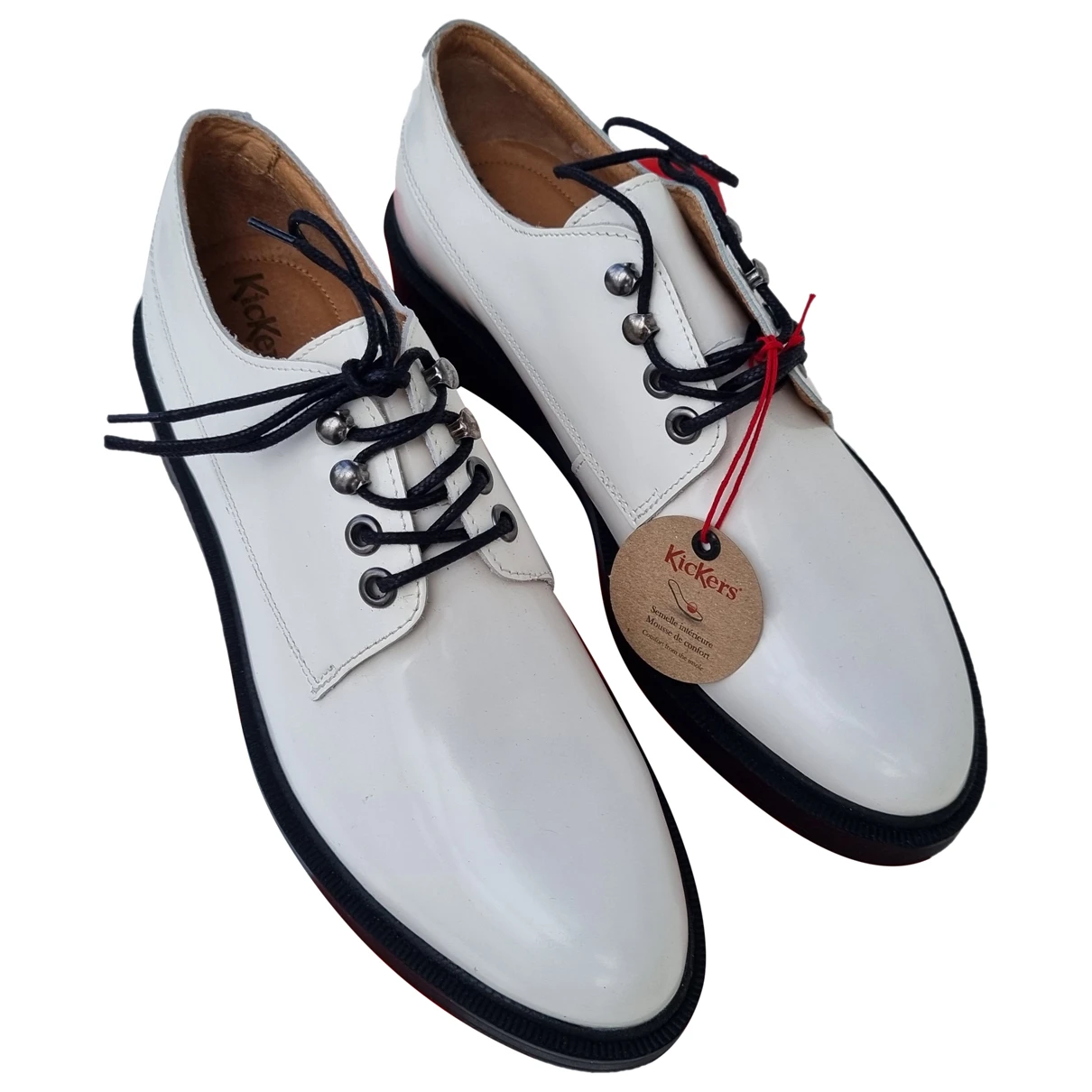 Pre-owned Kickers Patent Leather Lace Ups In White