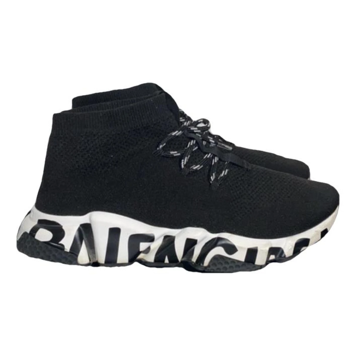 Pre-owned Balenciaga Speed Lace Up Cloth High Trainers In Black