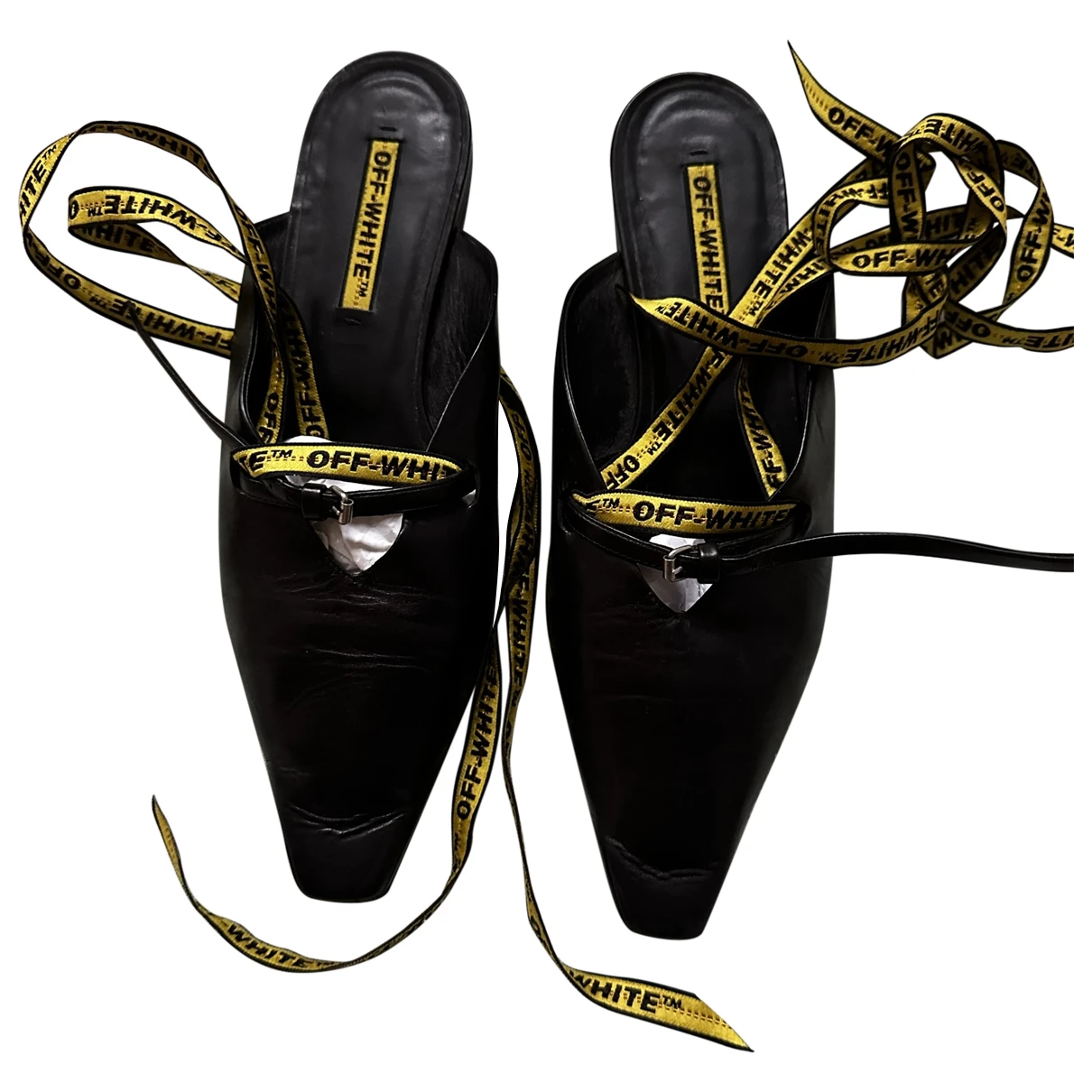 Pre-owned Off-white Leather Flats In Black