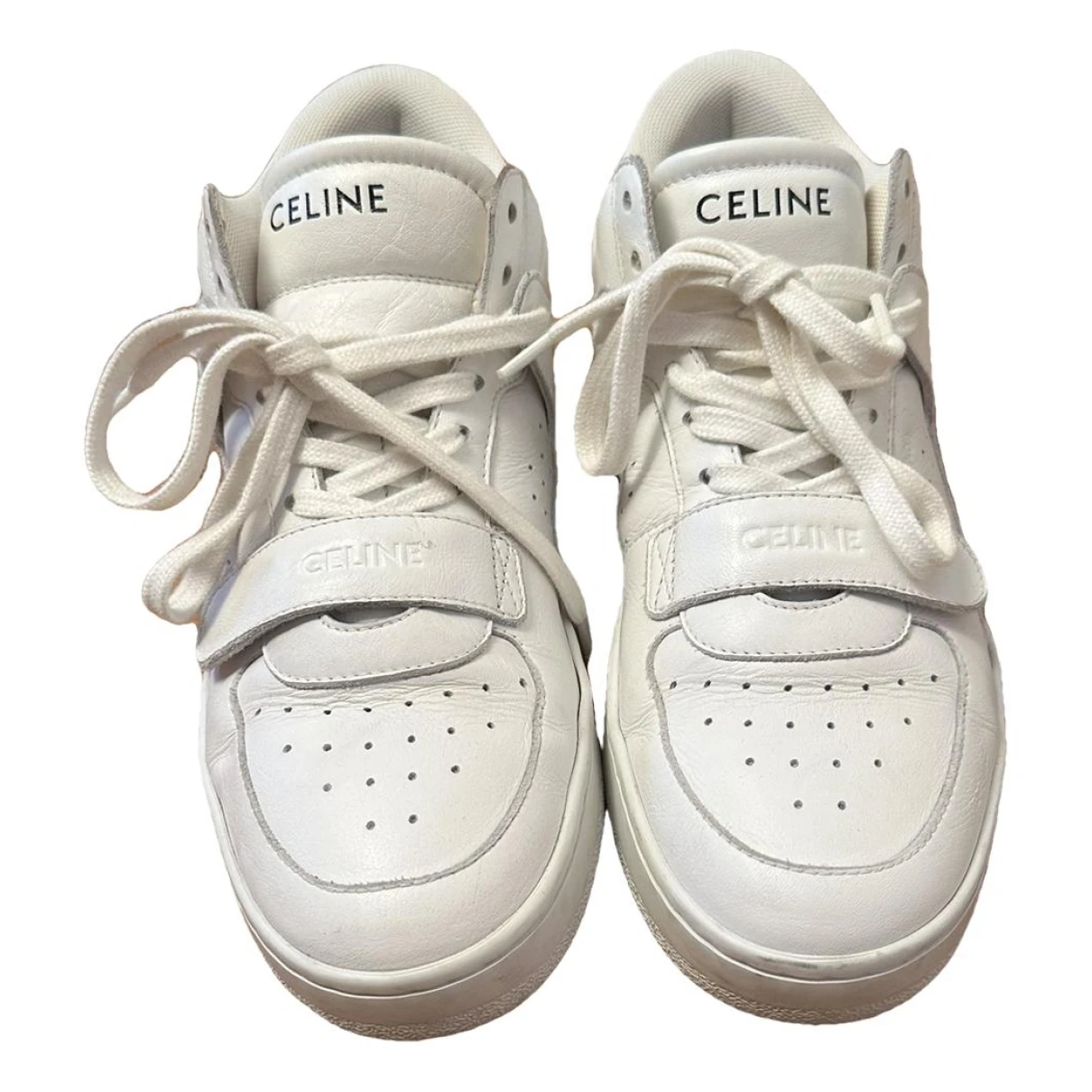Pre-owned Celine Ct-02 Leather Trainers In White