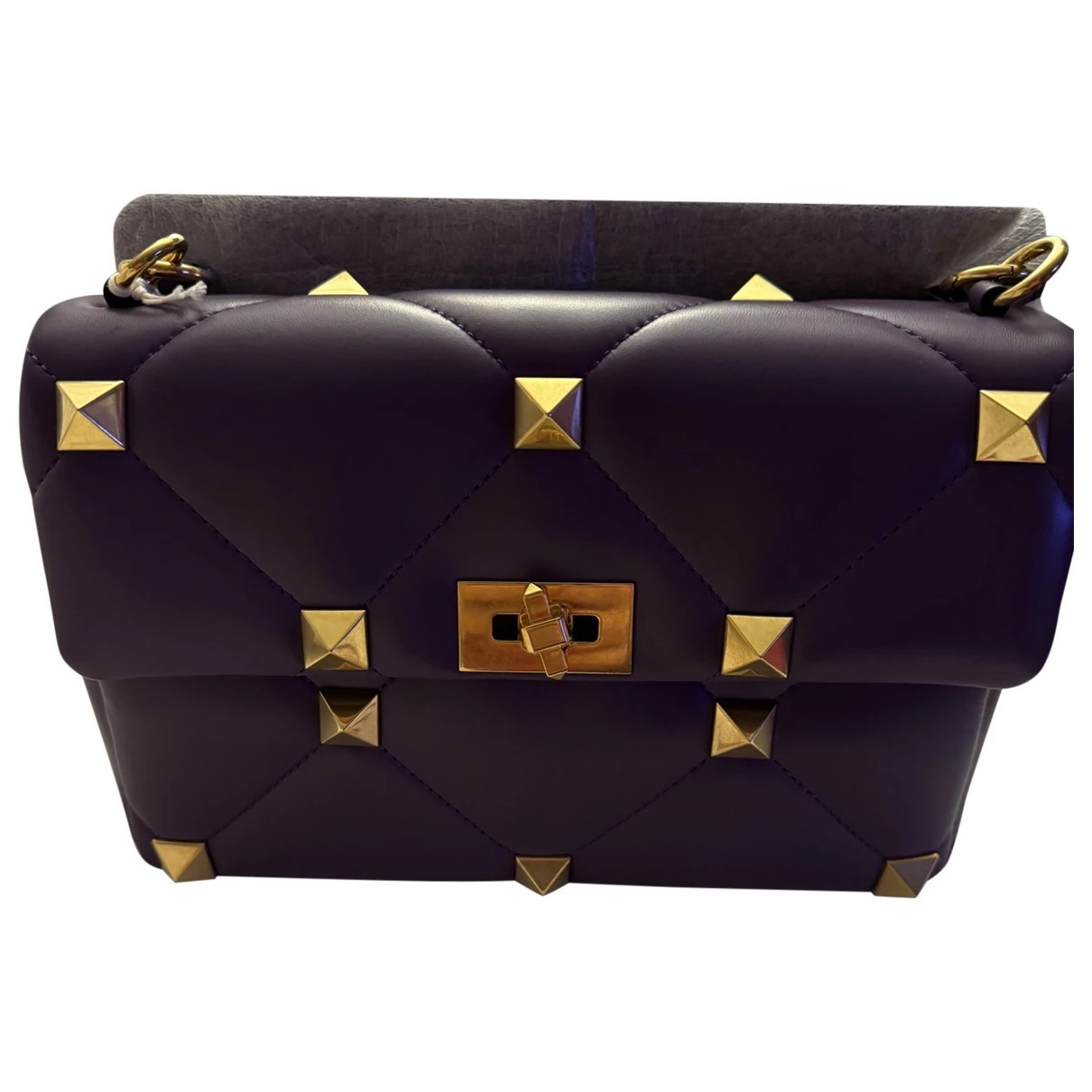 Pre-owned Valentino Garavani Roman Stud Leather Handbag In Purple