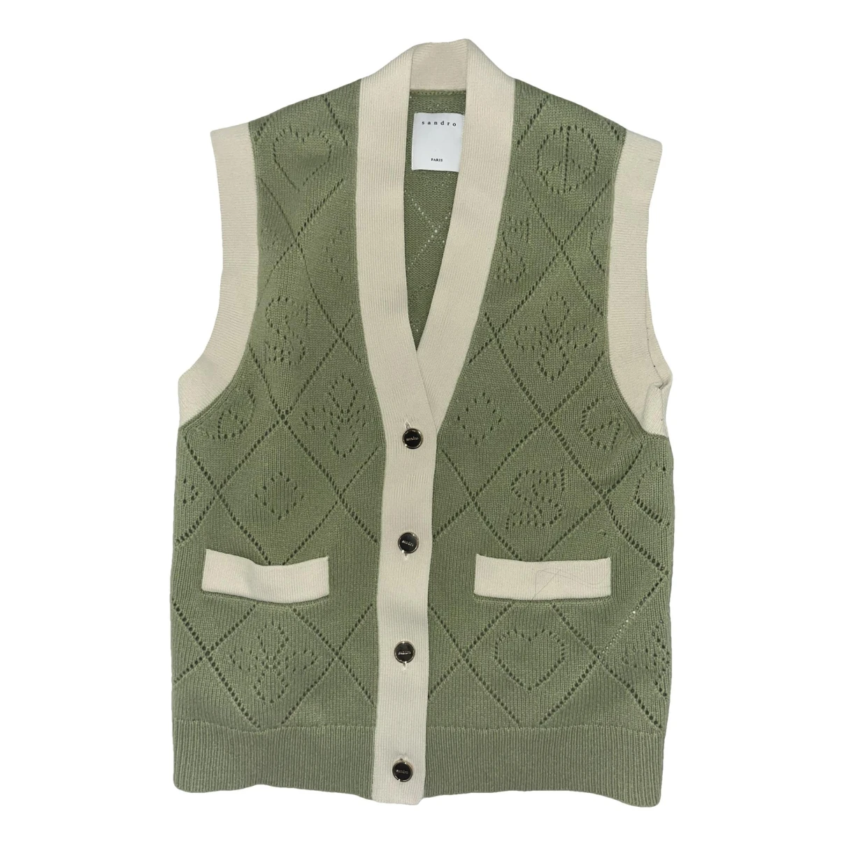 Pre-owned Sandro Wool Cardigan In Green
