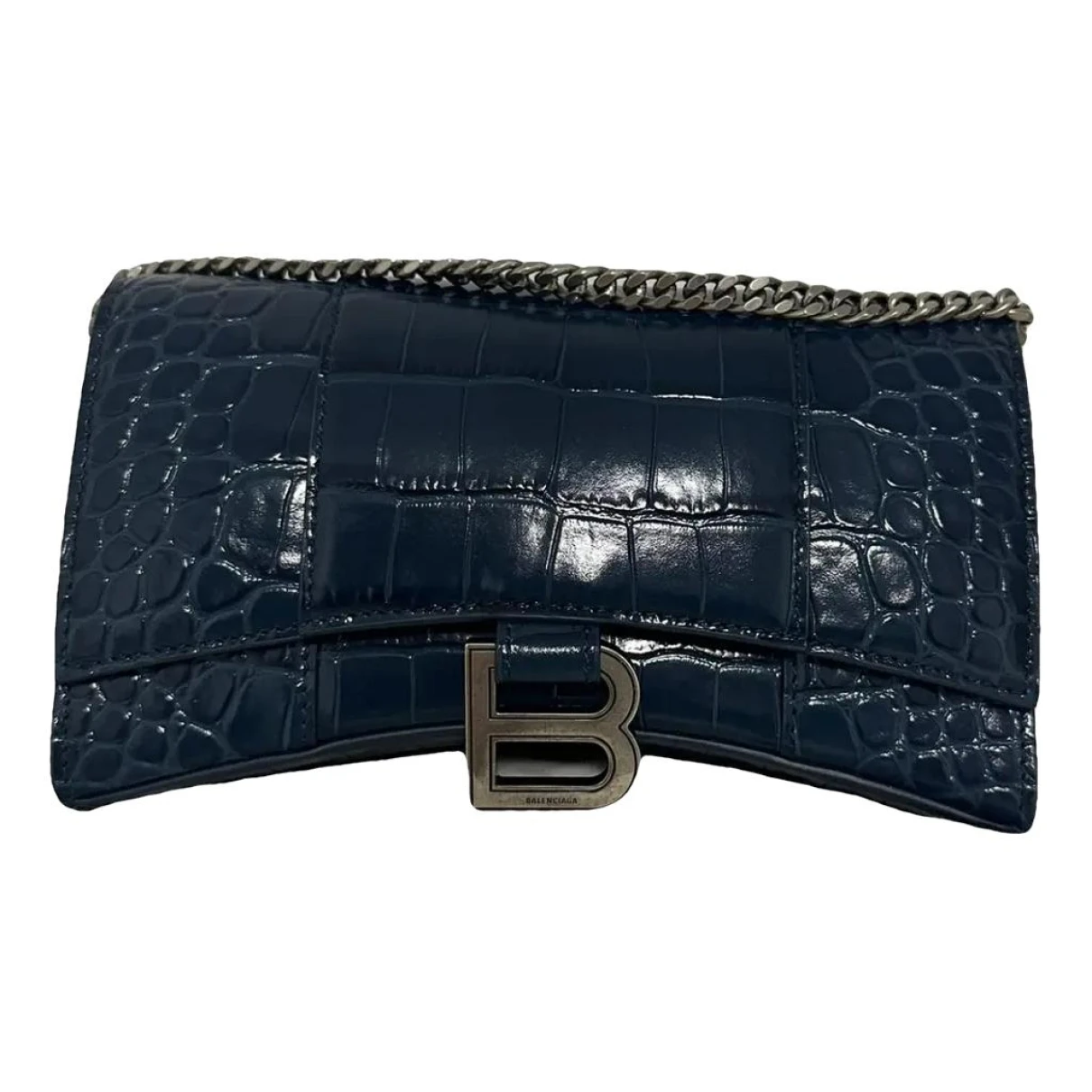 Pre-owned Balenciaga Hourglass Leather Crossbody Bag In Navy