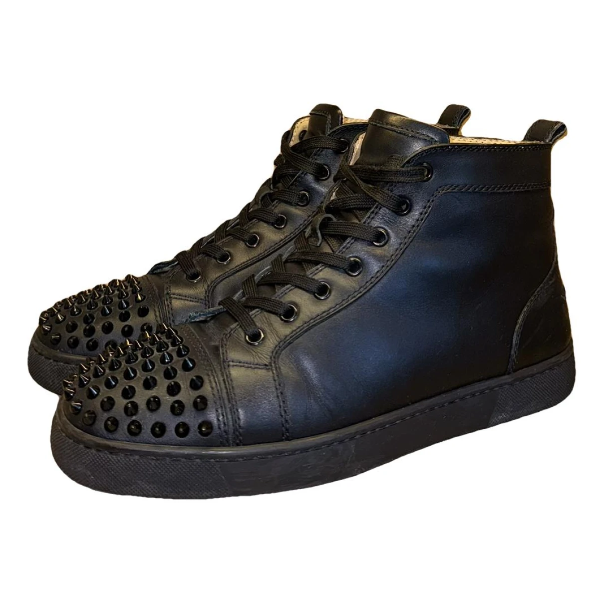 Pre-owned Christian Louboutin Louis Leather High Trainers In Black