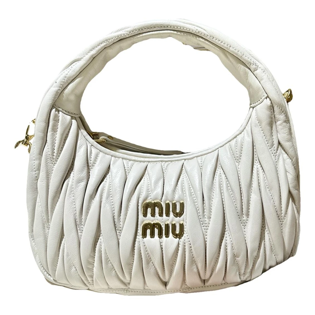 Pre-owned Miu Miu Miu Wander Leather Handbag In White