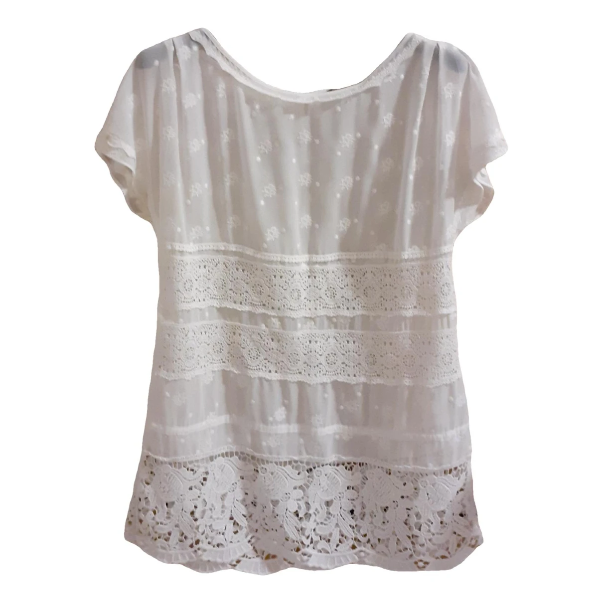 Pre-owned Massimo Dutti Lace T-shirt In White