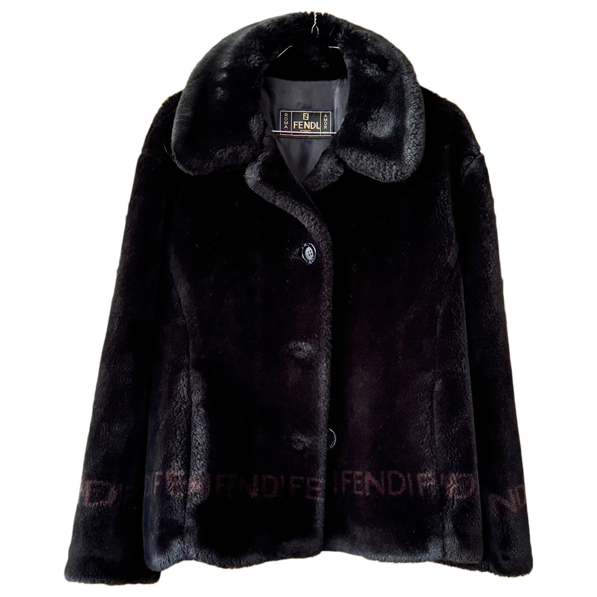 Pre-owned Fendi Faux Fur Caban In Black