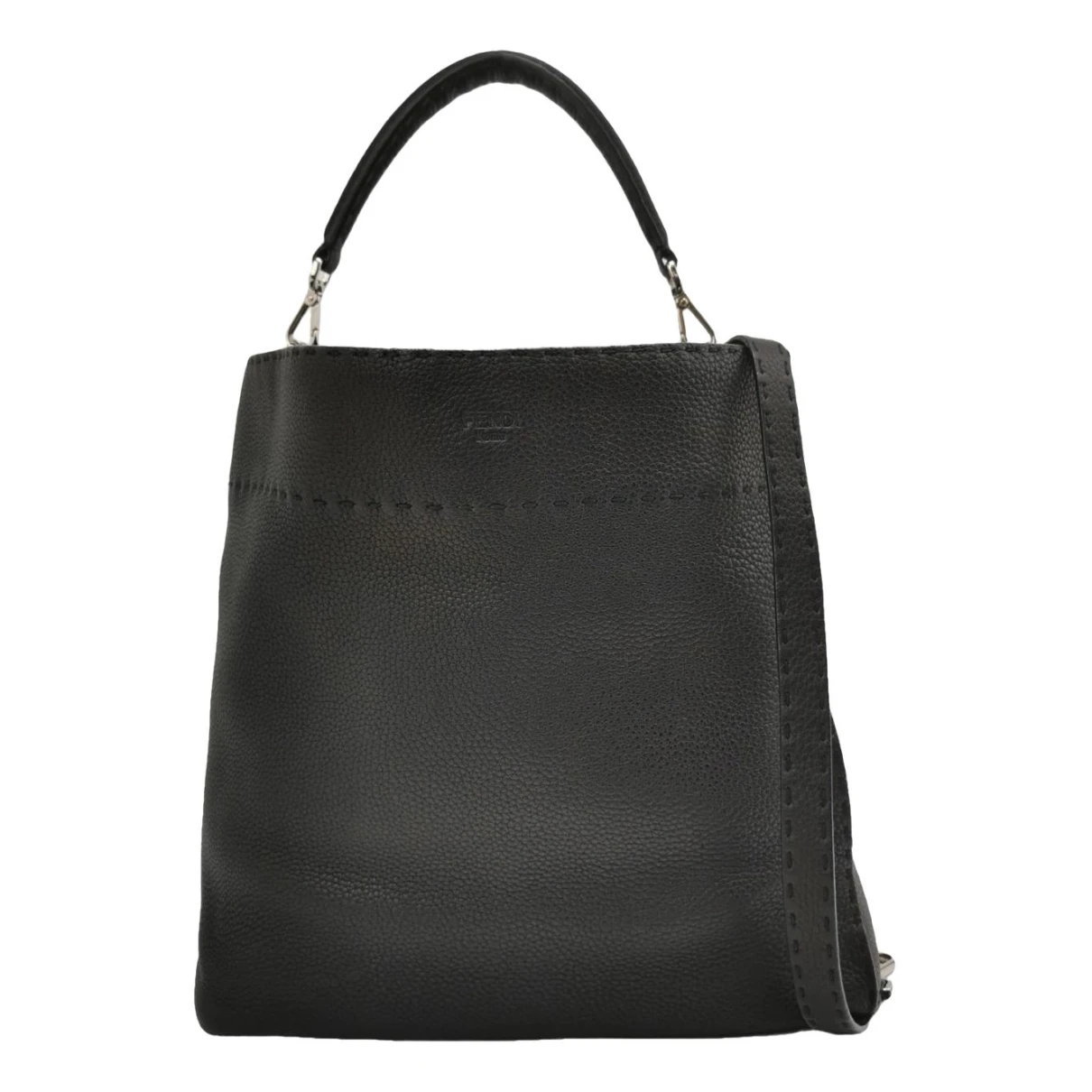 Pre-owned Fendi Anna Selleria Leather Crossbody Bag In Black
