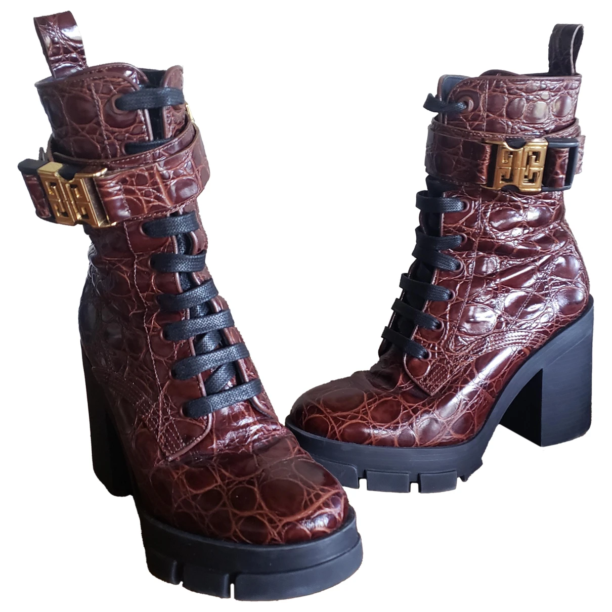 Pre-owned Givenchy Leather Biker Boots In Brown