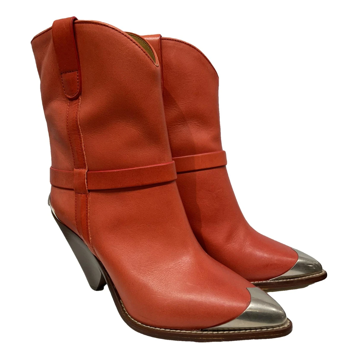 Pre-owned Isabel Marant Leather Western Boots In Red