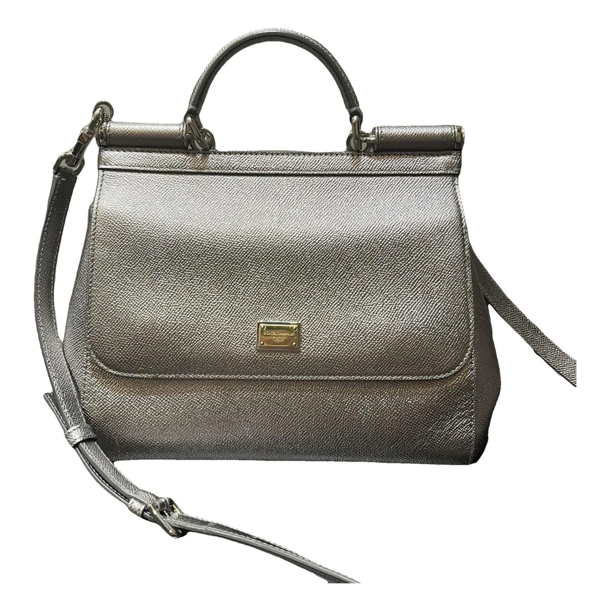 Pre-owned Dolce & Gabbana Sicily Leather Handbag In Silver