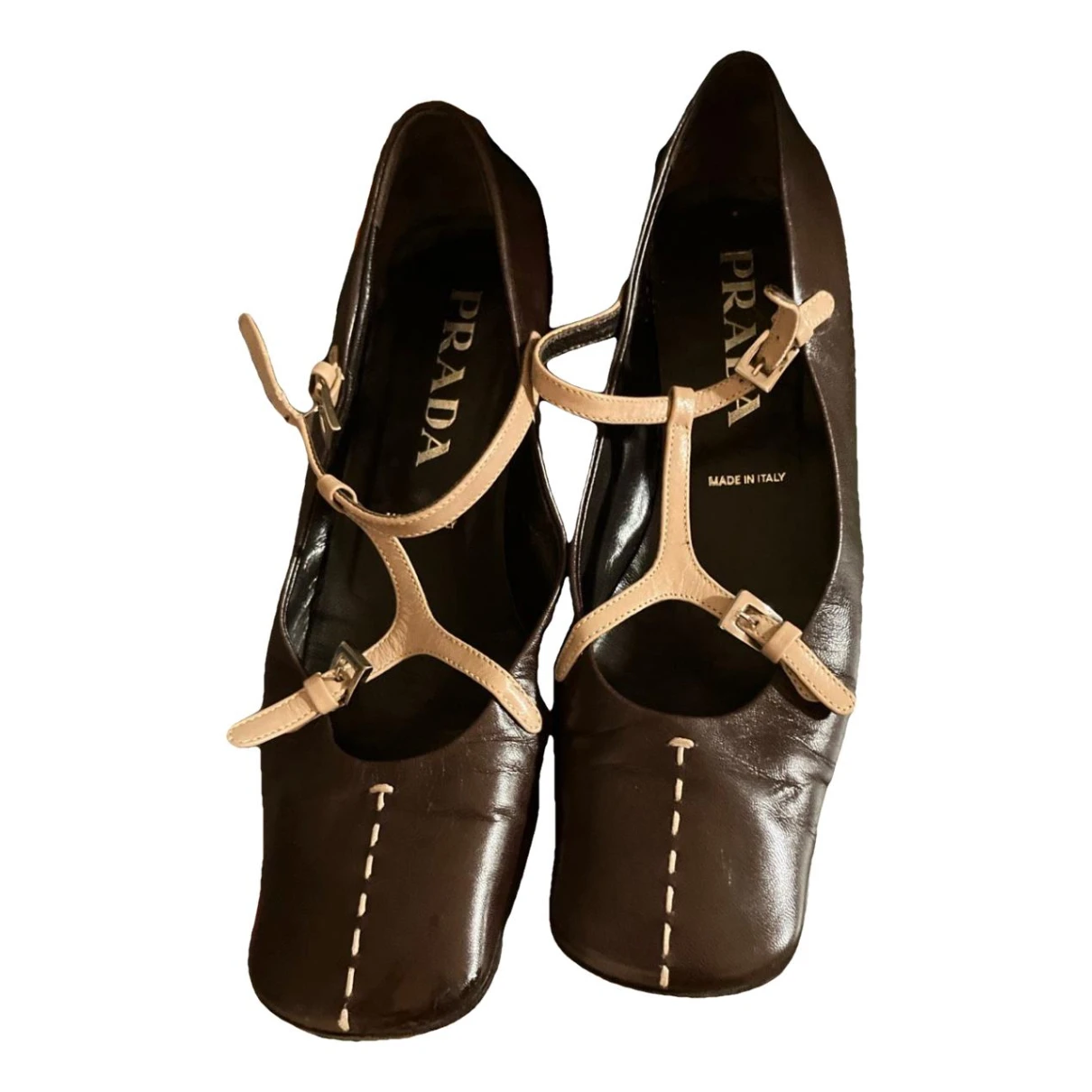 Pre-owned Prada Leather Ballet Flats In Brown