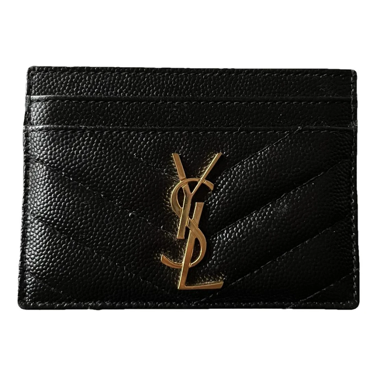 Pre-owned Saint Laurent Monogramme Leather Card Wallet In Black