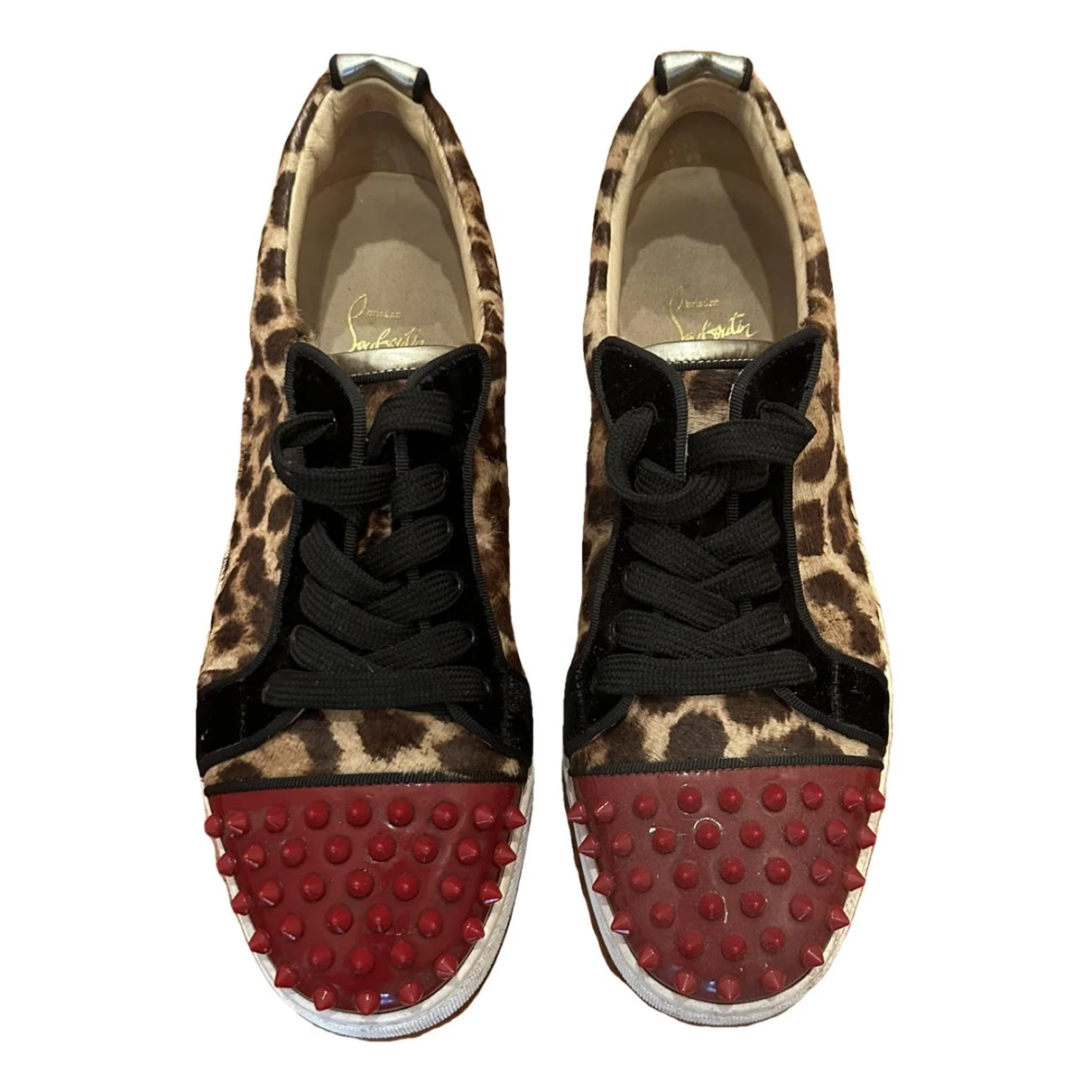 Pre-owned Christian Louboutin Lou Spikes Pony-style Calfskin Trainers In Multicolour
