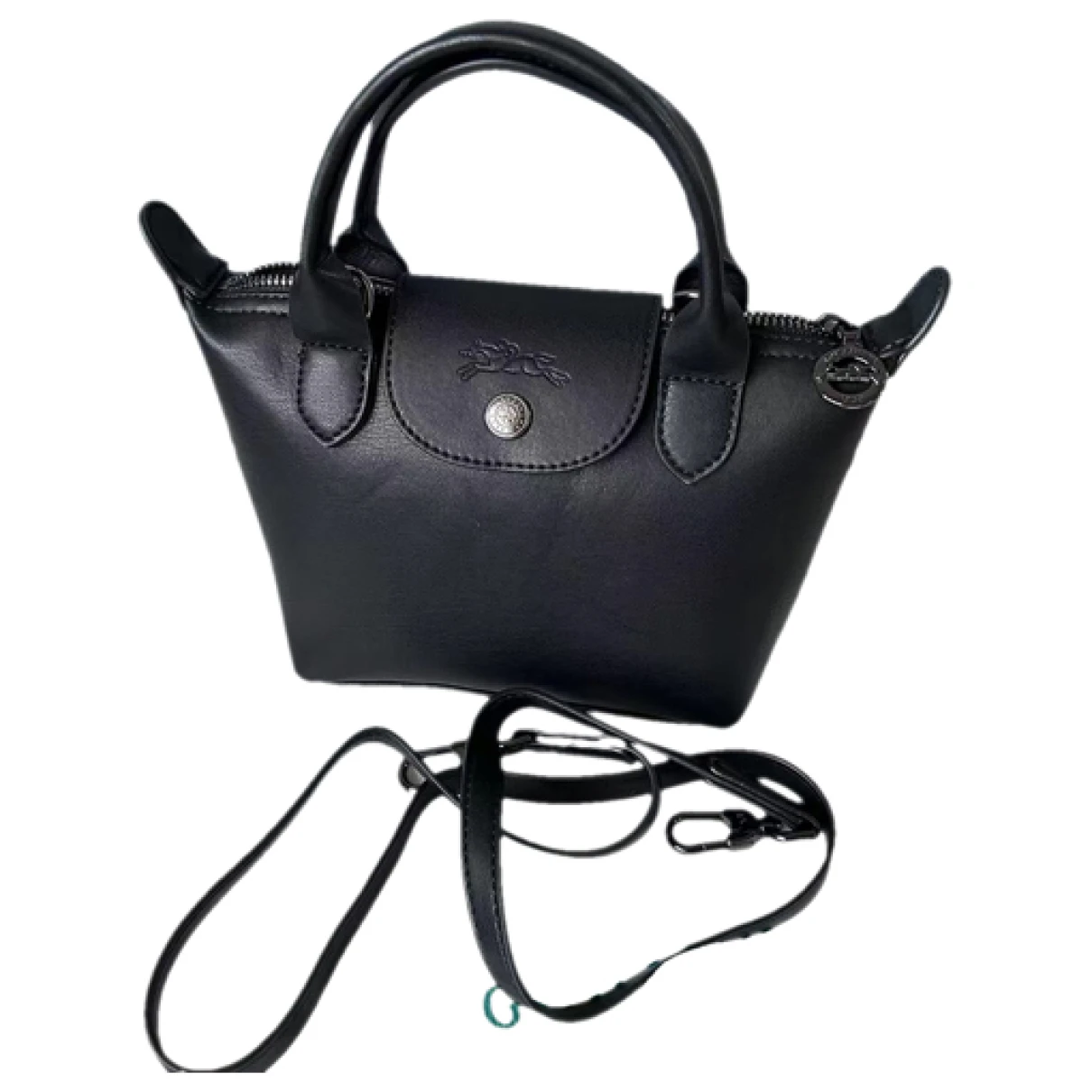 Pre-owned Longchamp Pliage Leather Tote In Black