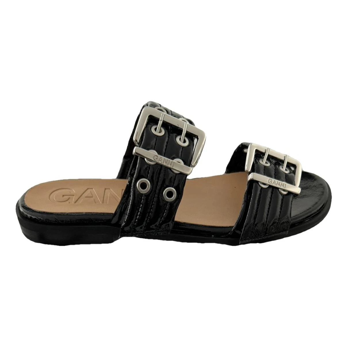 Pre-owned Ganni Leather Sandal In Black