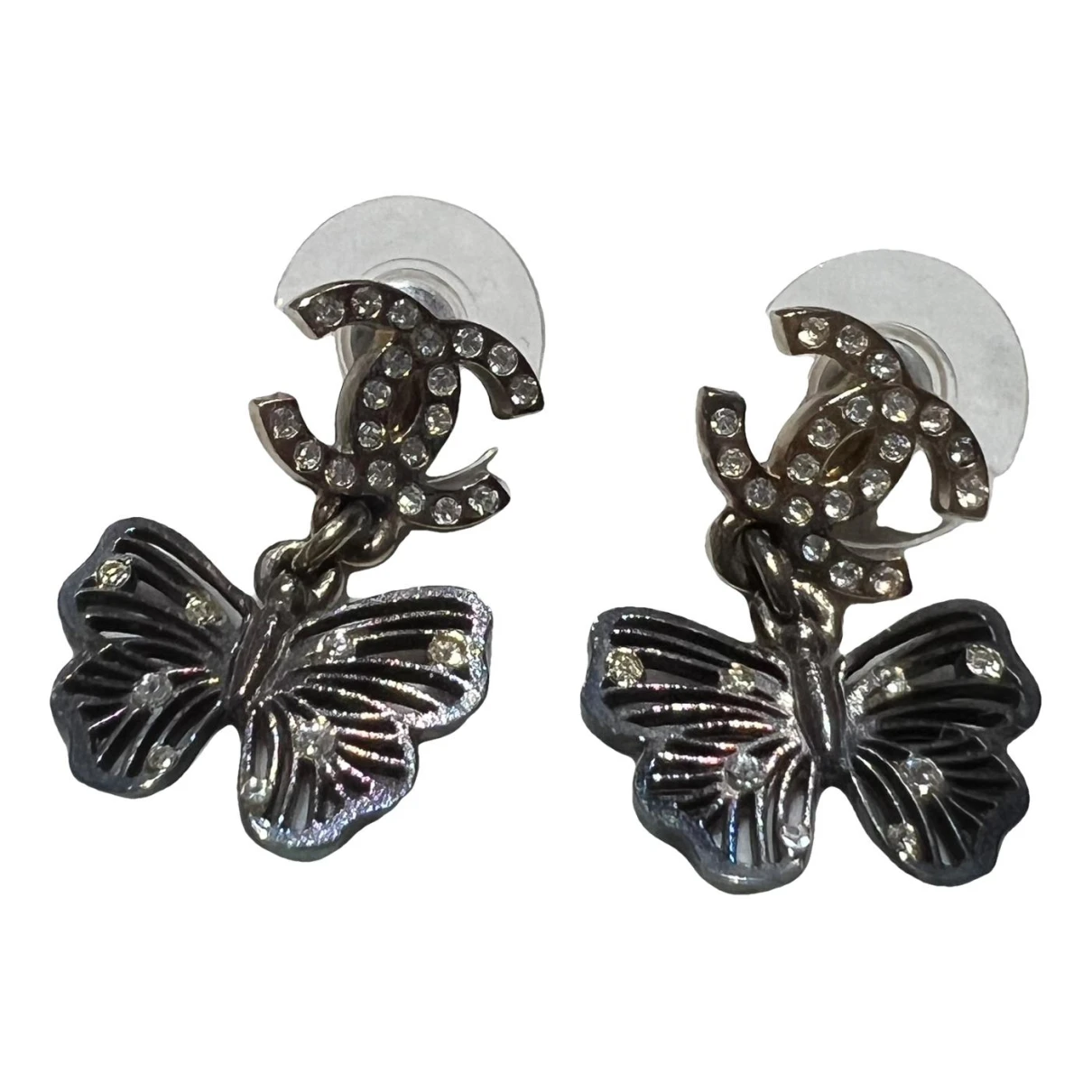 Pre-owned Chanel Crystal Earrings In Metallic