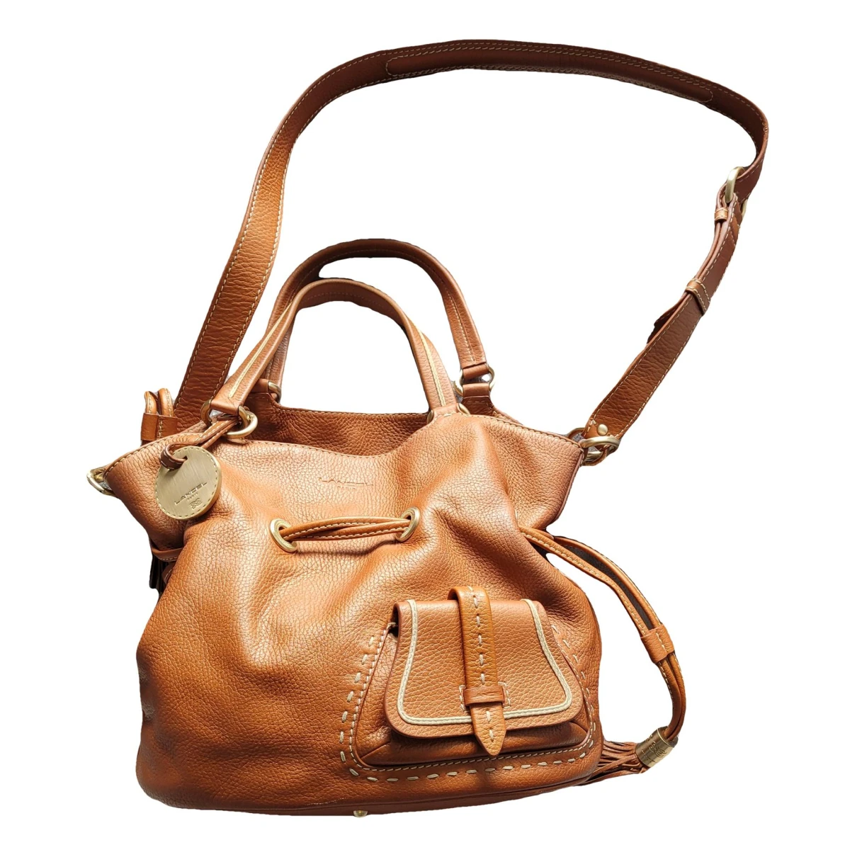 Pre-owned Lancel 1er Flirt Leather Handbag In Camel