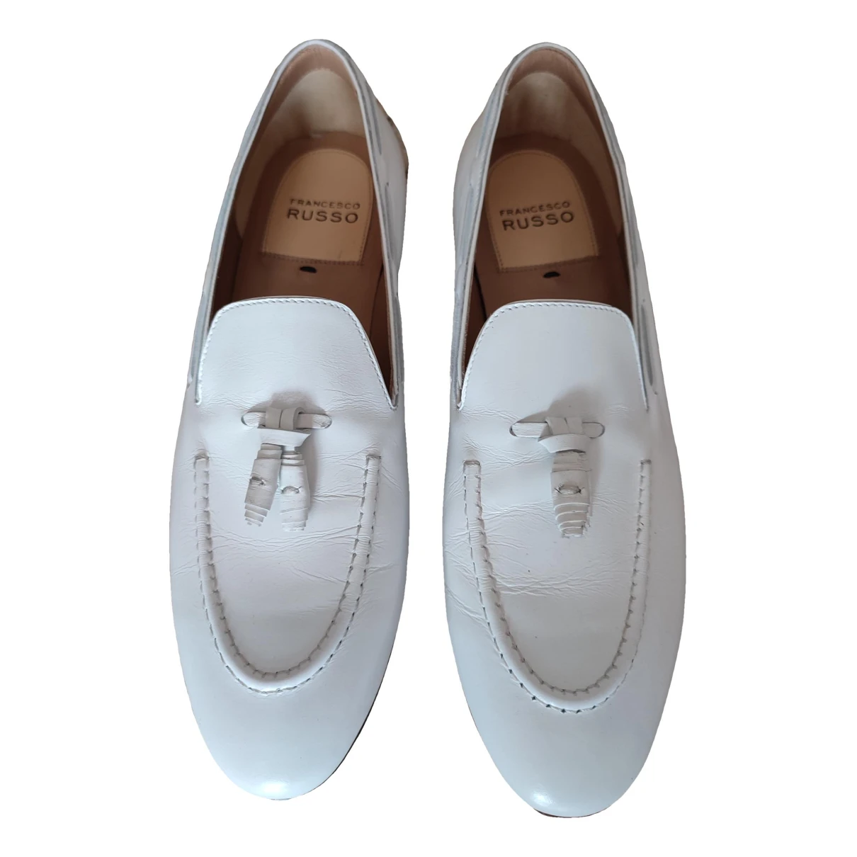 Pre-owned Francesco Russo Leather Flats In White