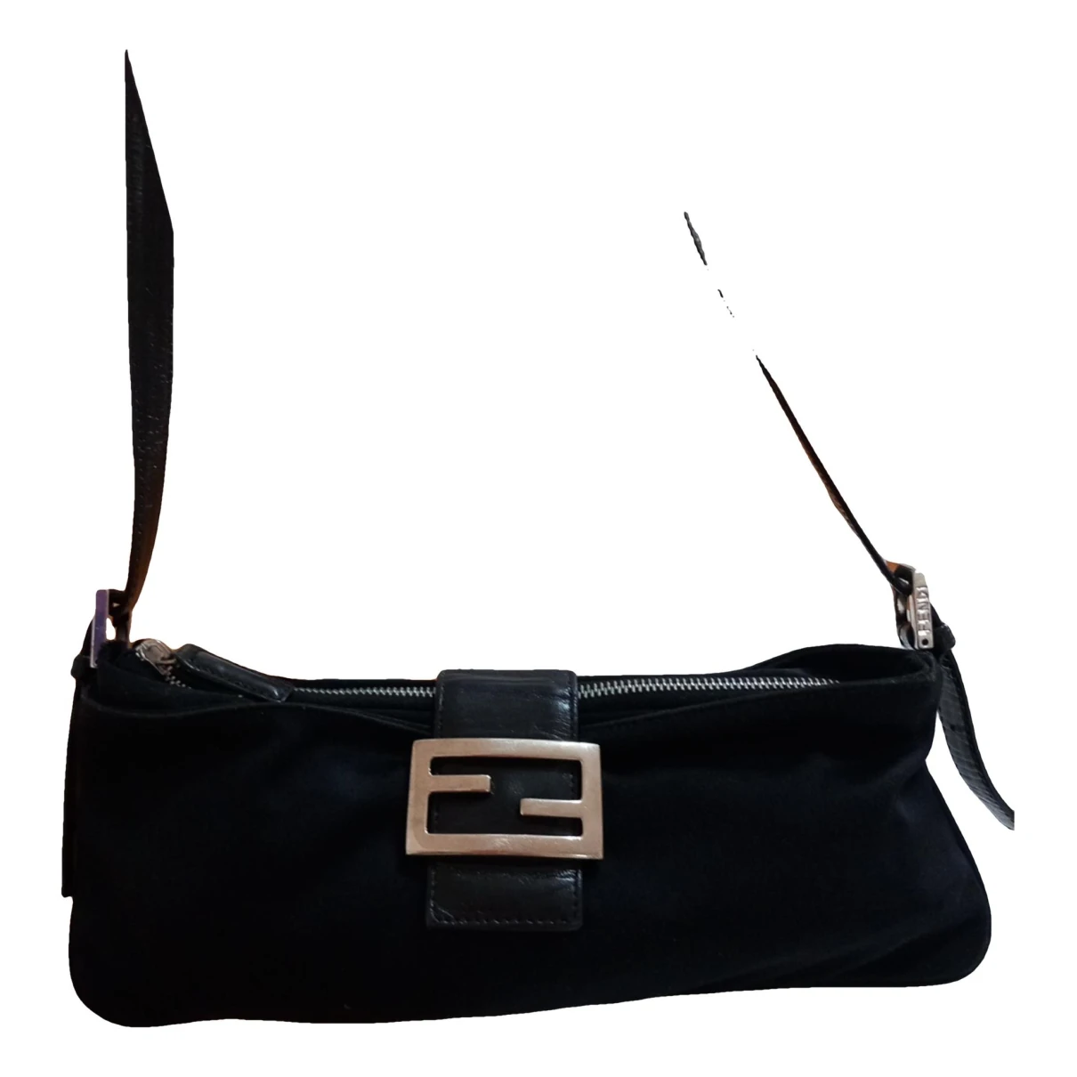 Pre-owned Fendi Baguette Cloth Clutch Bag In Black