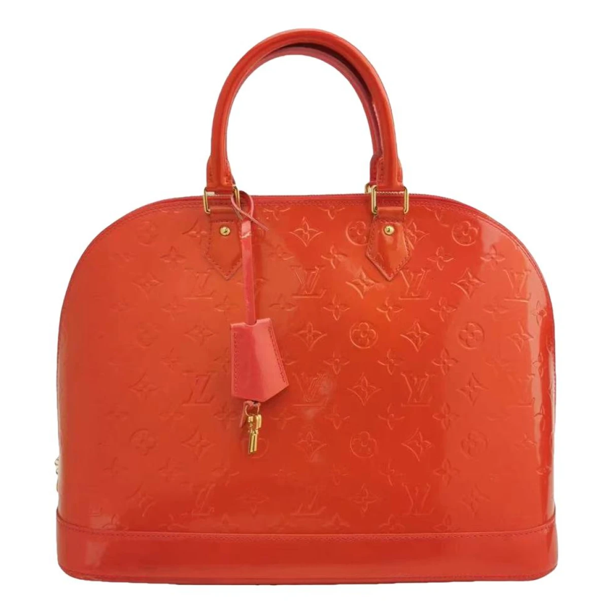 Pre-owned Louis Vuitton Alma Bb Patent Leather Handbag In Orange