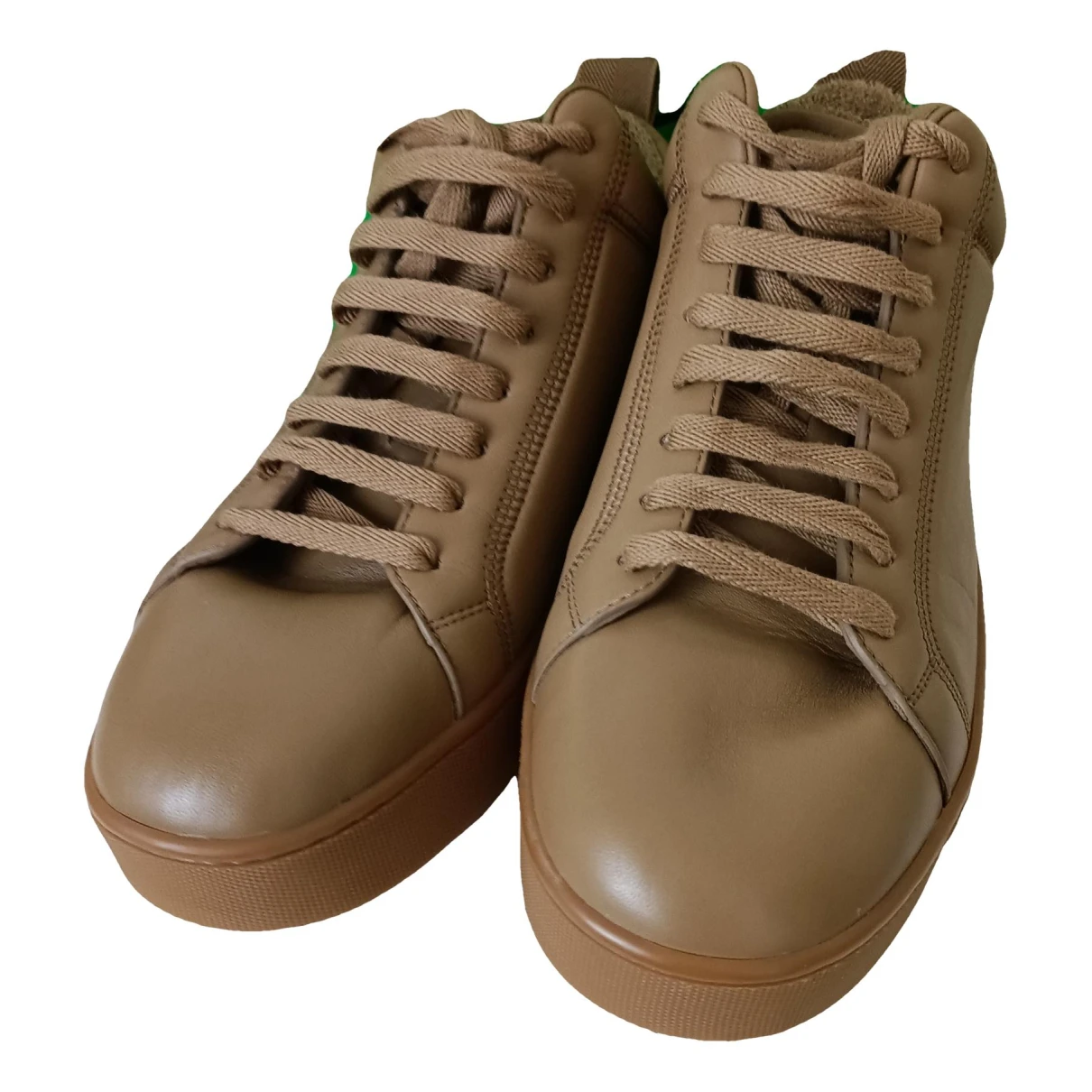 Pre-owned Bottega Veneta Leather Low Trainers In Camel