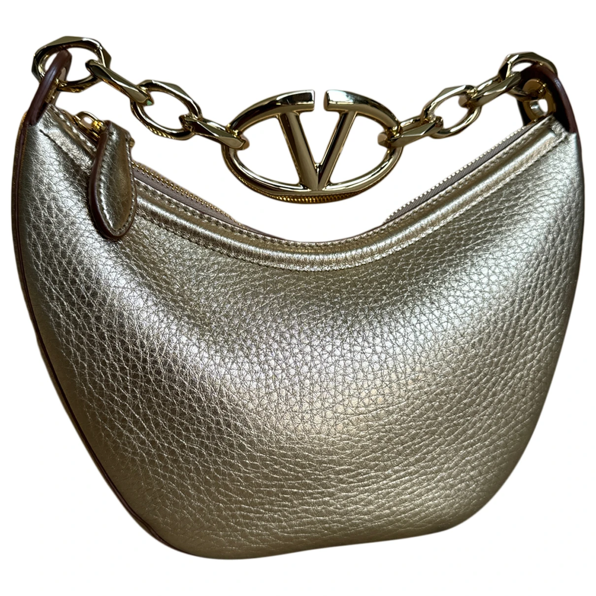 Pre-owned Valentino Garavani Vlogo Leather Handbag In Gold