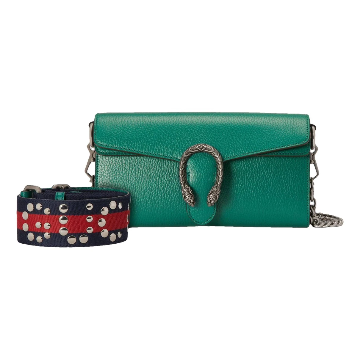 Pre-owned Gucci Dionysus Leather Clutch Bag In Green