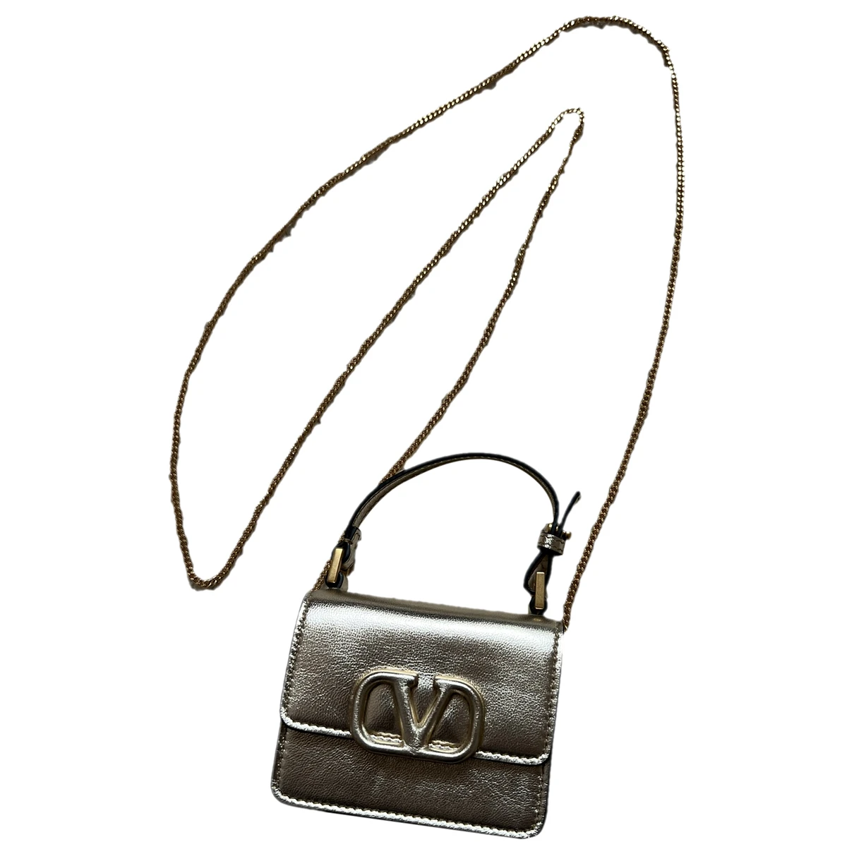 Pre-owned Valentino Garavani Vsling Leather Crossbody Bag In Gold