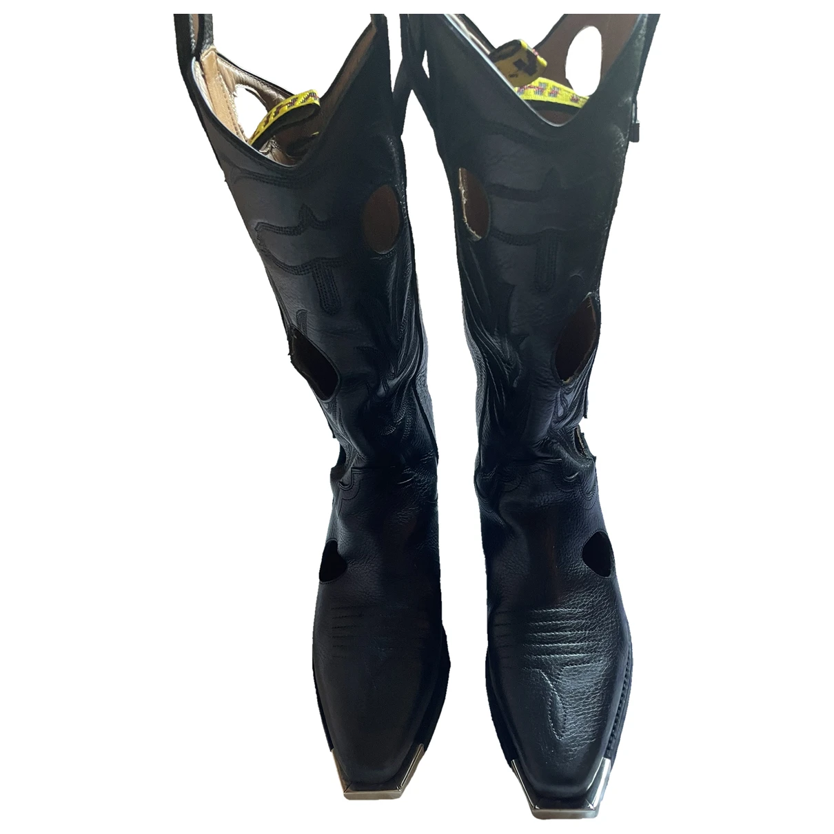 Pre-owned Off-white Leather Cowboy Boots In Black