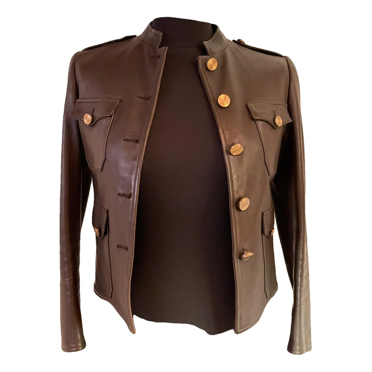 Pre-owned Gucci Leather Short Vest In Brown